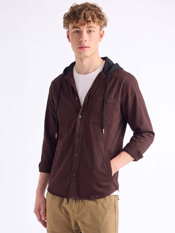 Maroon Hooded Over Shirt