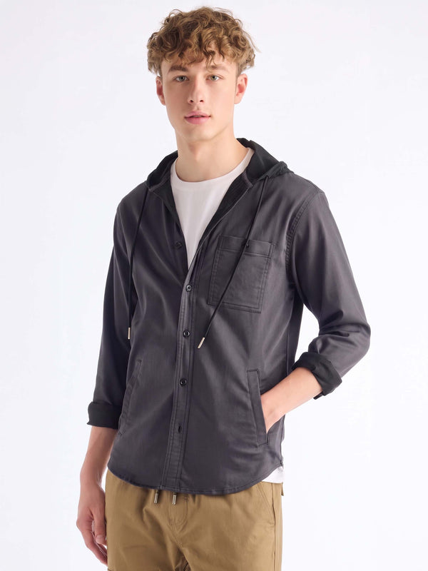 Black Hooded Over Shirt