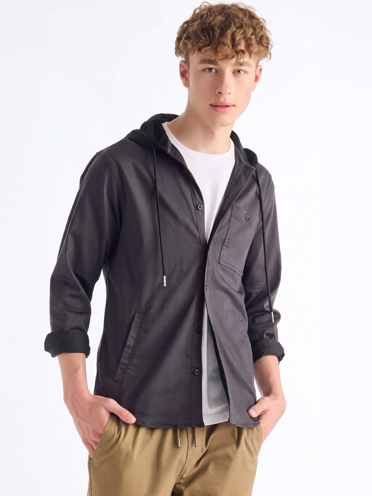 Black Hooded Over Shirt