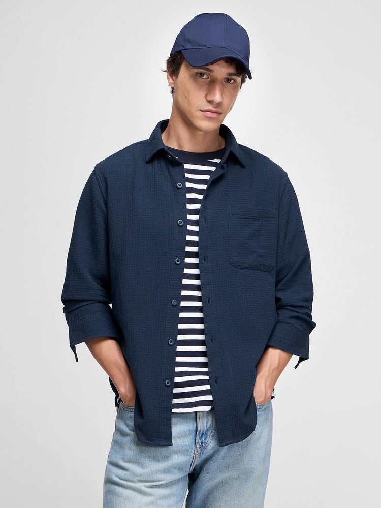 Relaxed Fit Waffle Textured Shirt