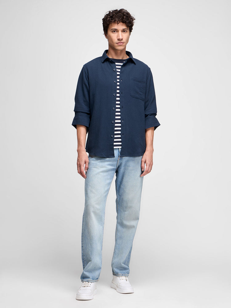 Relaxed Fit Waffle Textured Shirt