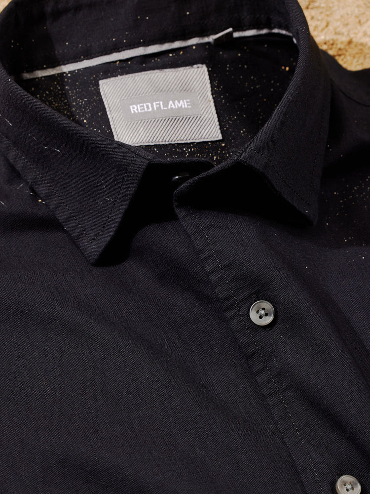 Black Cotton Spread Collar Shirt
