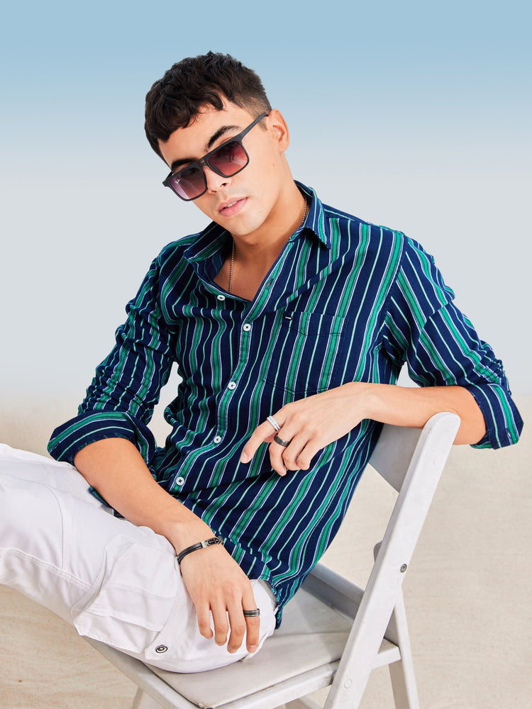 Navy Denim Striped  Shirt