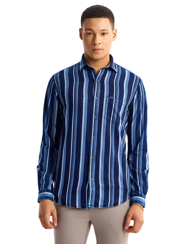Navy  Striped Denim Shirt