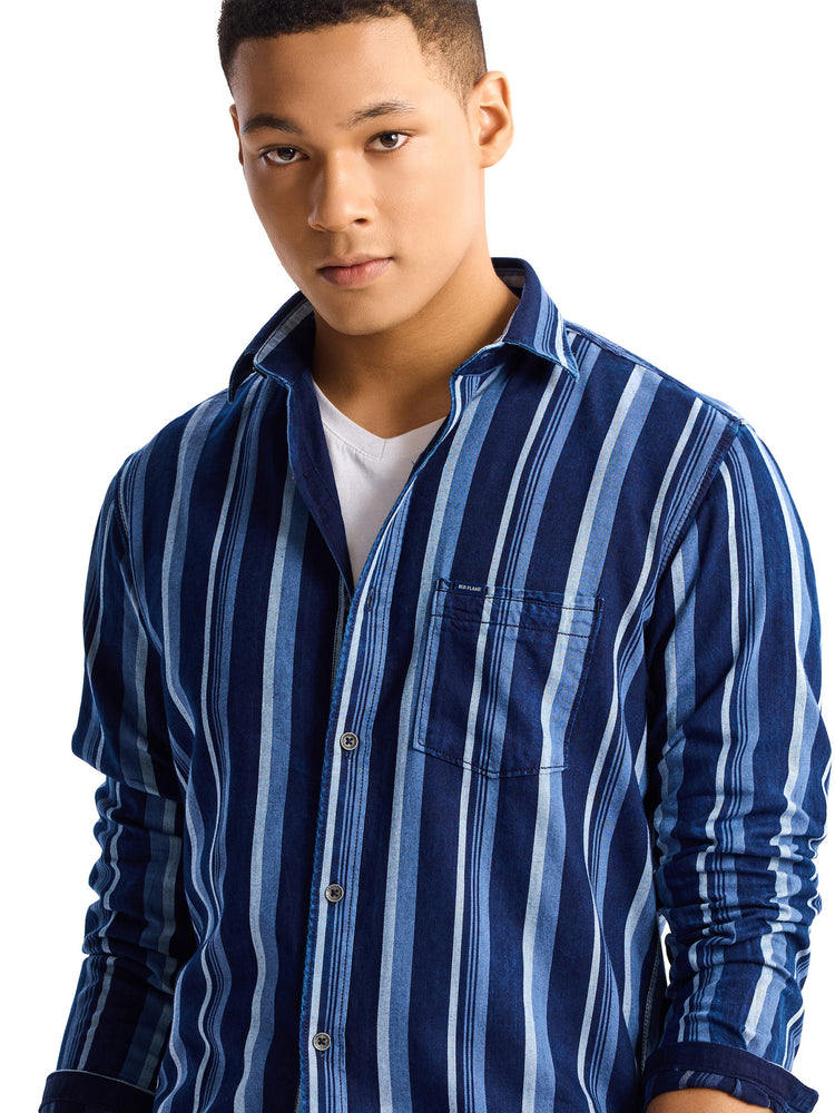Navy  Striped Denim Shirt