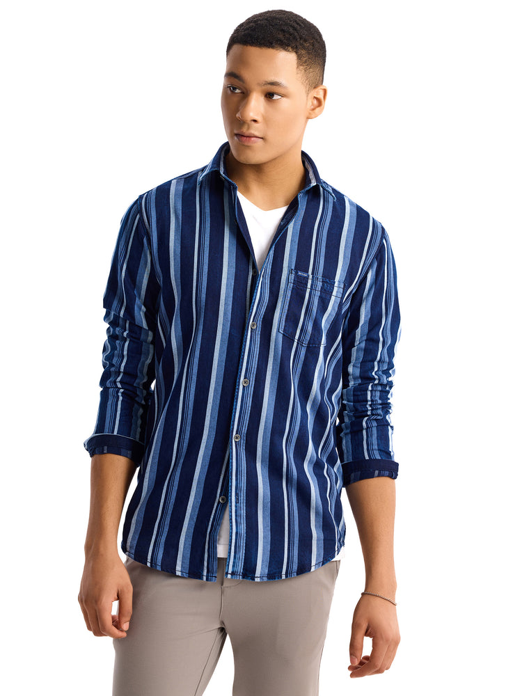 Navy  Striped Denim Shirt