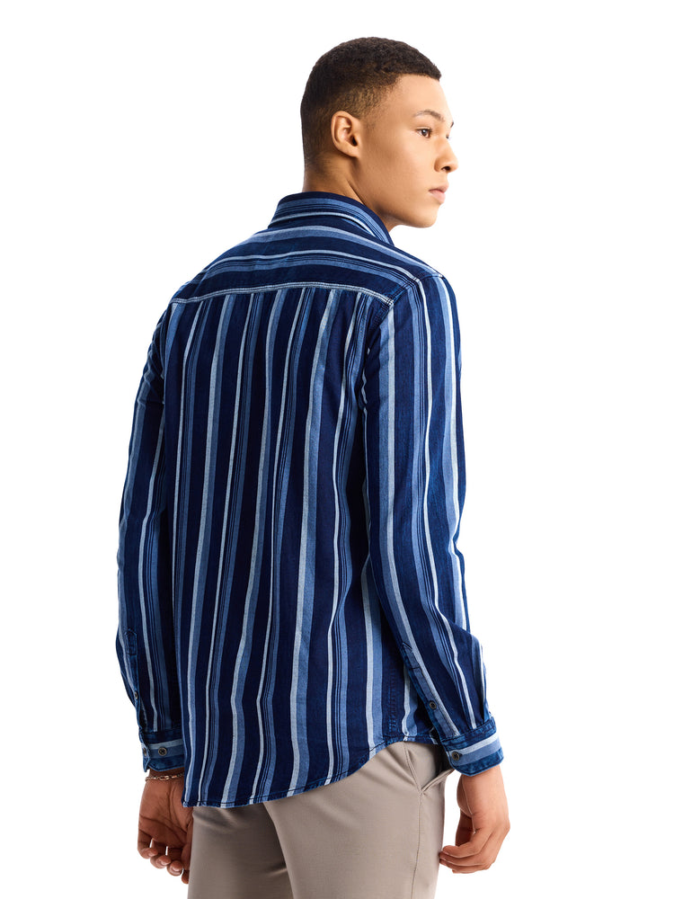 Navy  Striped Denim Shirt