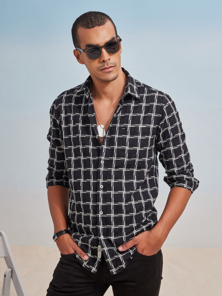 Black Denim Checked  Shirt