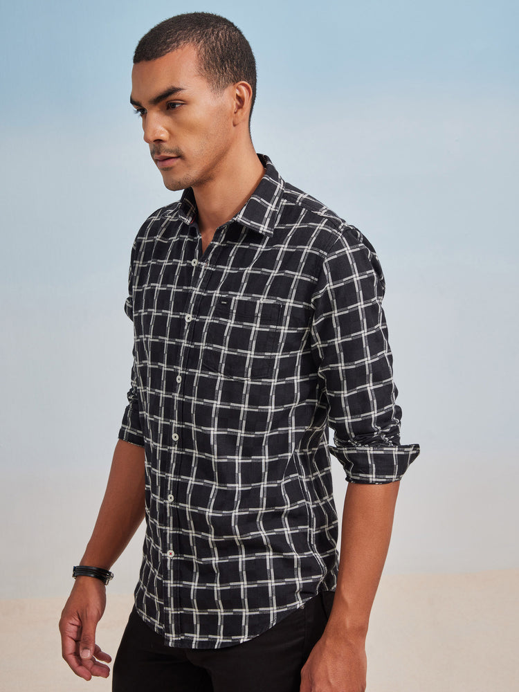 Black Denim Checked  Shirt