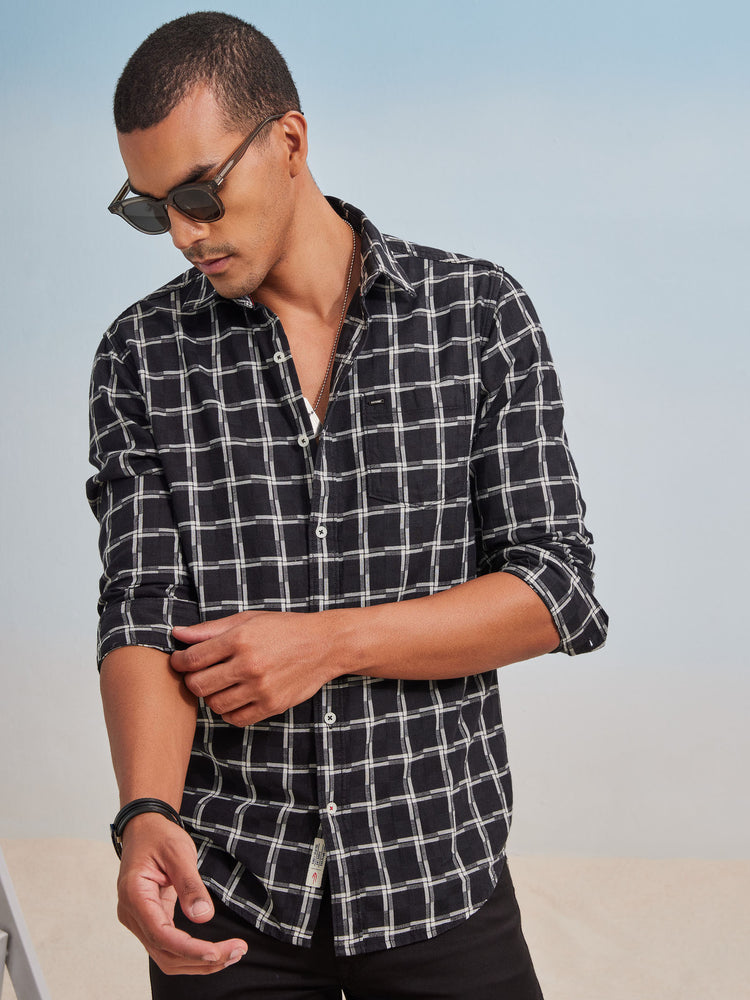 Black Denim Checked  Shirt