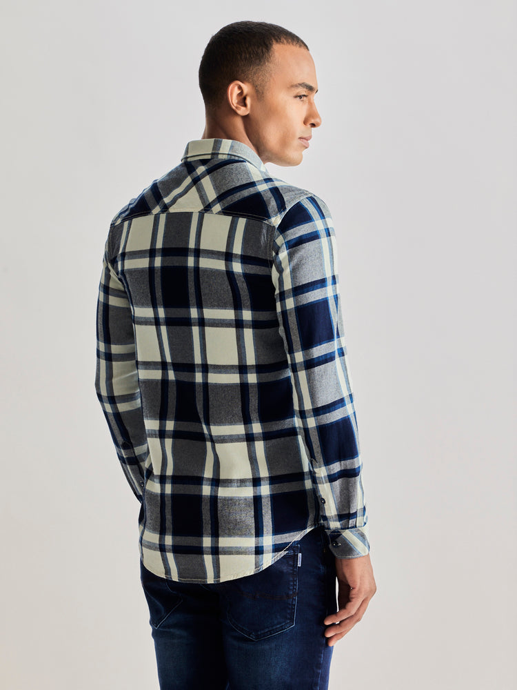 Navy Checked Denim Shirt