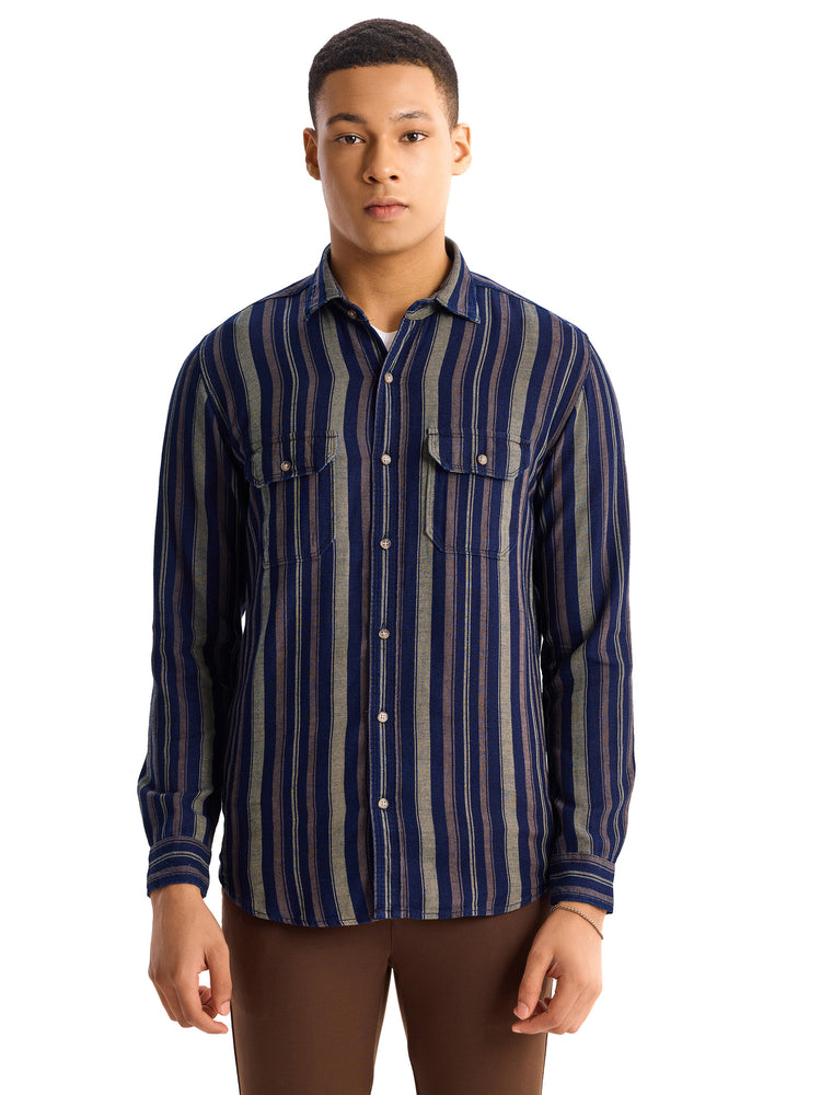 Navy  Striped Denim Shirt