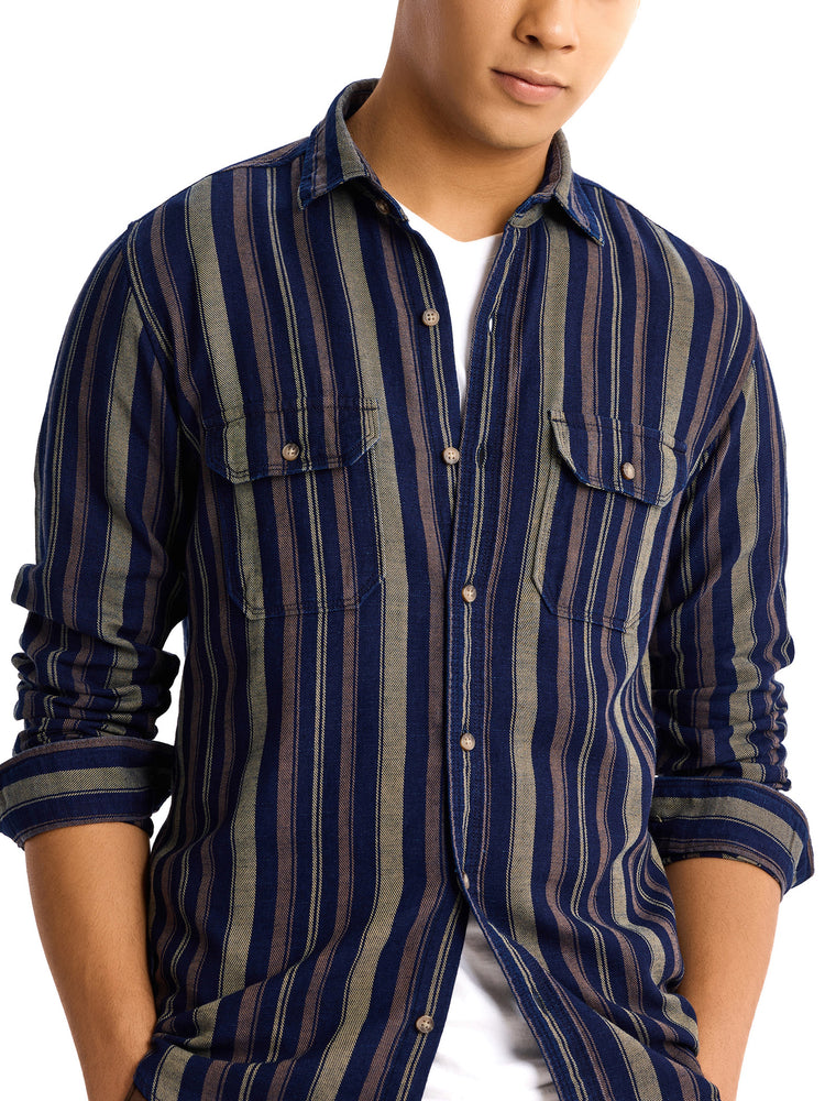 Navy  Striped Denim Shirt