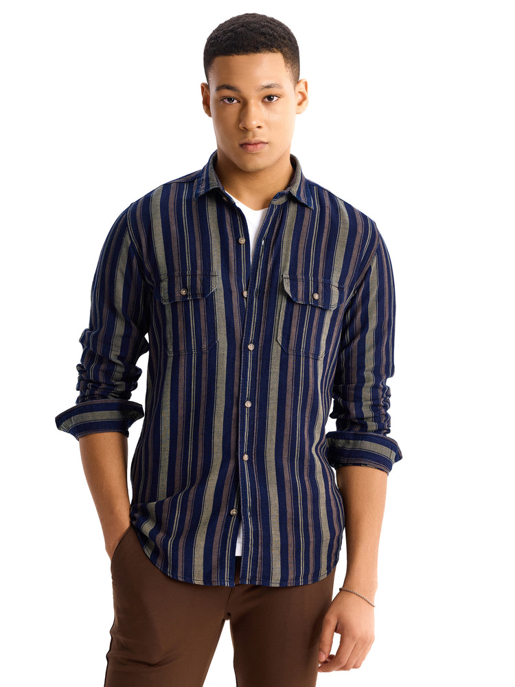 Navy  Striped Denim Shirt