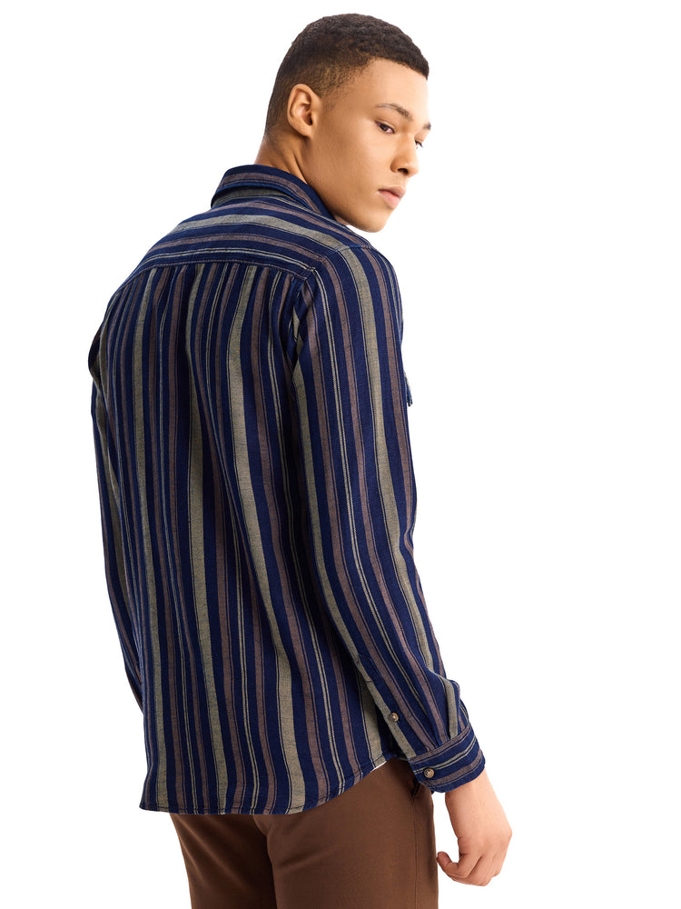 Navy  Striped Denim Shirt
