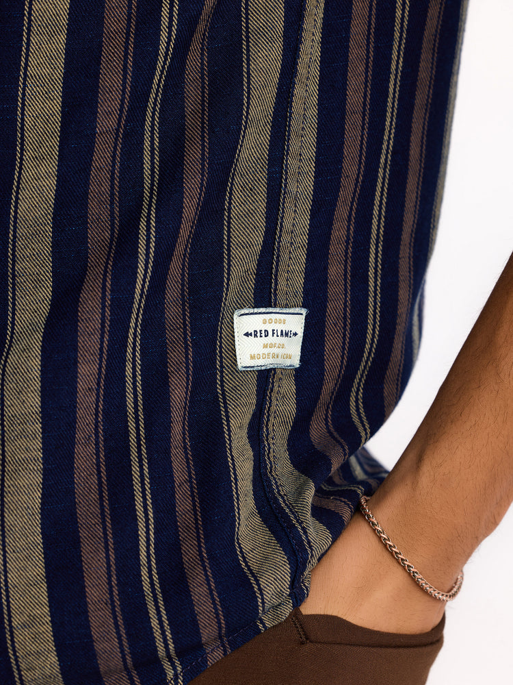 Navy  Striped Denim Shirt