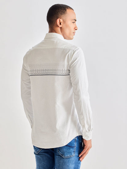 White Pure Cotton Printed Shirt