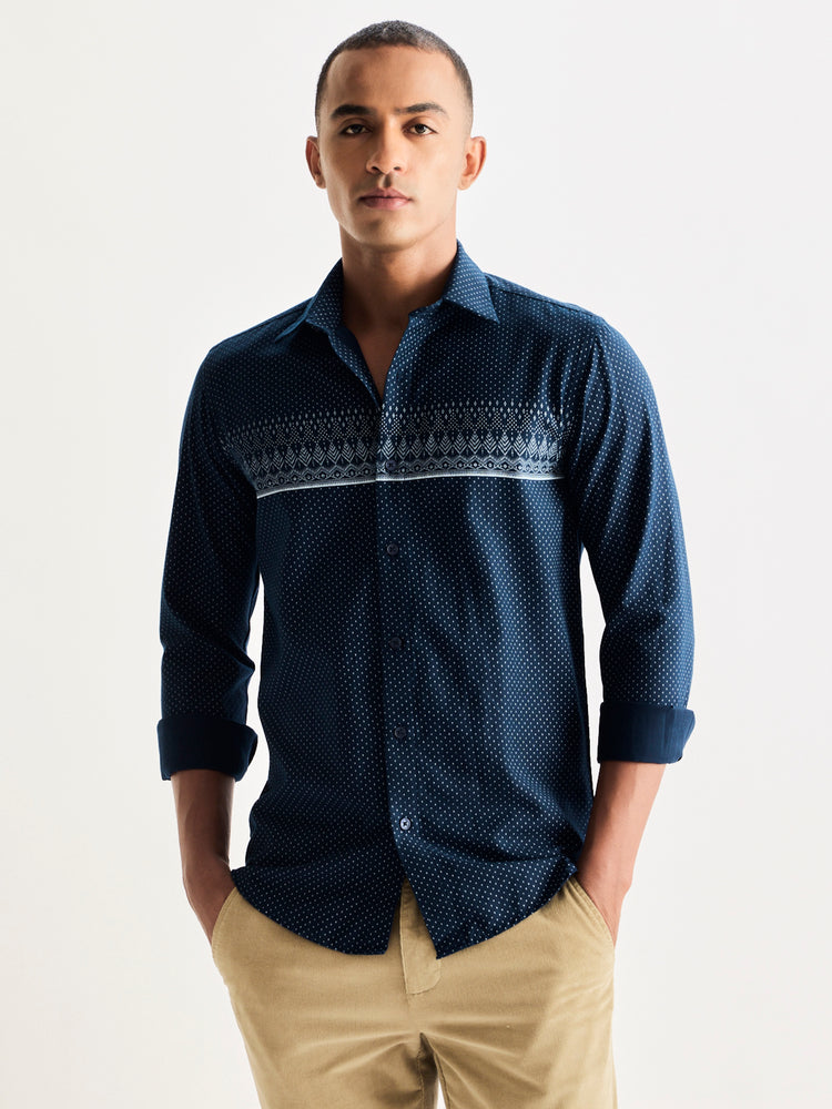 Navy Pure Cotton Printed Shirt
