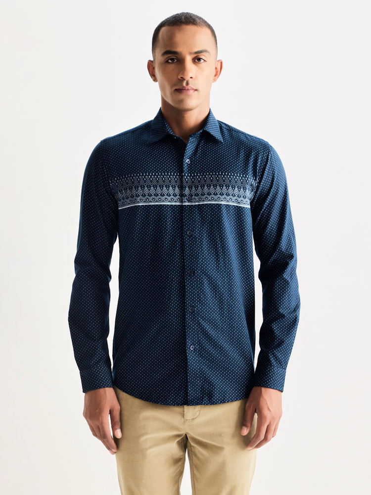 Navy Pure Cotton Printed Shirt