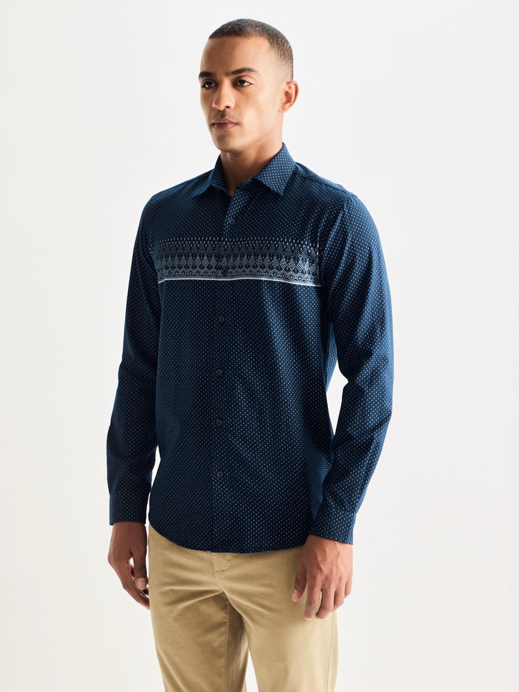 Navy Pure Cotton Printed Shirt
