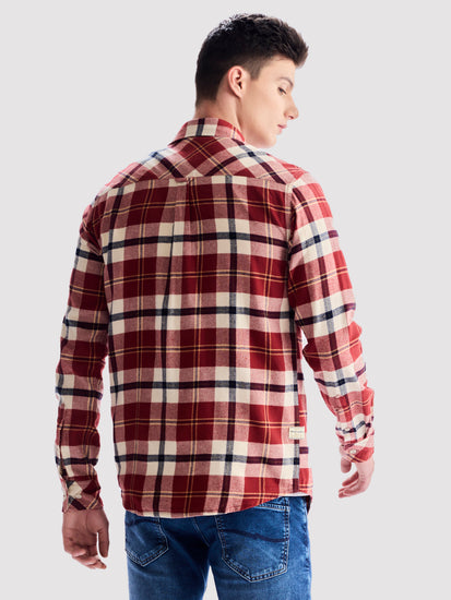 Red Brushed Cotton Checked Cargo Shirt