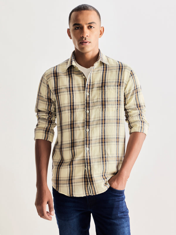 Cream Checked Linen Shirt