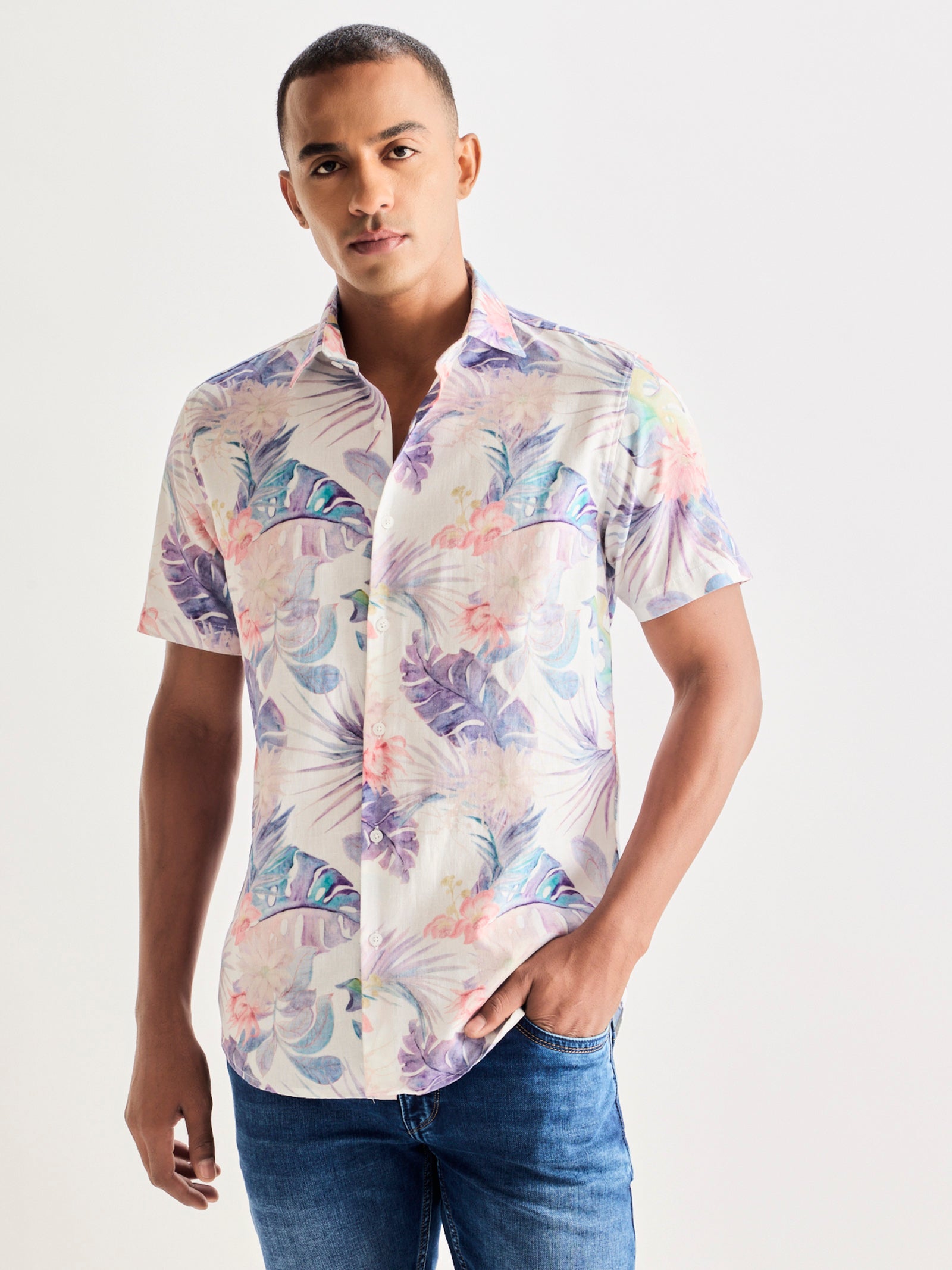 Blue Linen Printed Shirt