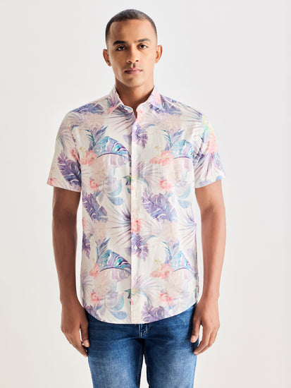 Blue Linen Printed Shirt