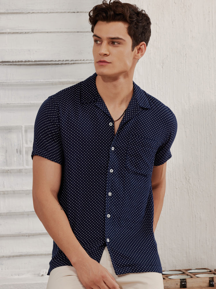 Micro Print Cuban Collar Shirt