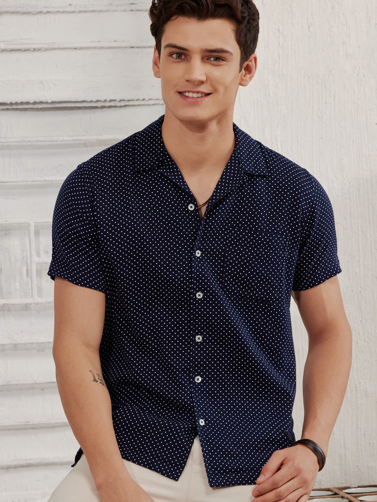 Micro Print Cuban Collar Shirt
