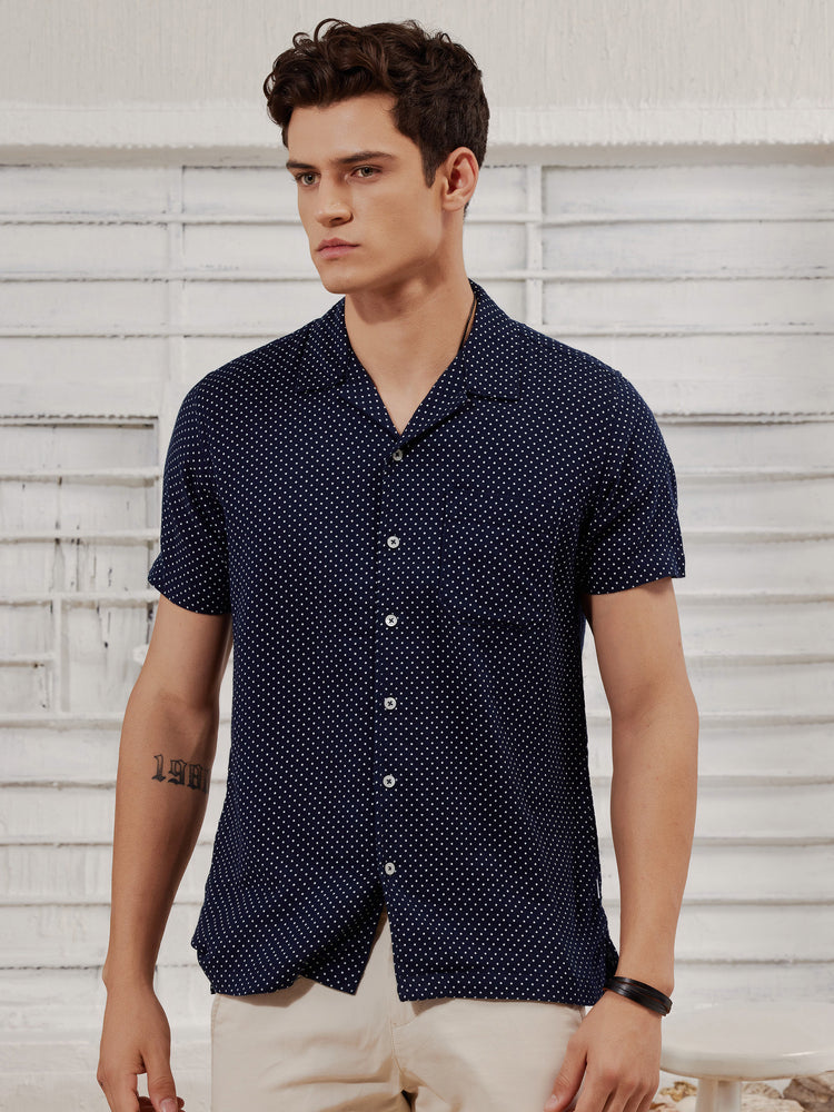 Micro Print Cuban Collar Shirt