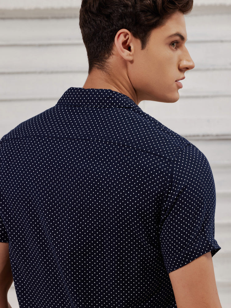 Micro Print Cuban Collar Shirt