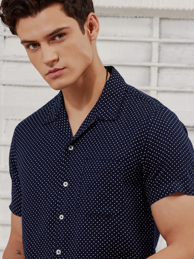 Micro Print Cuban Collar Shirt