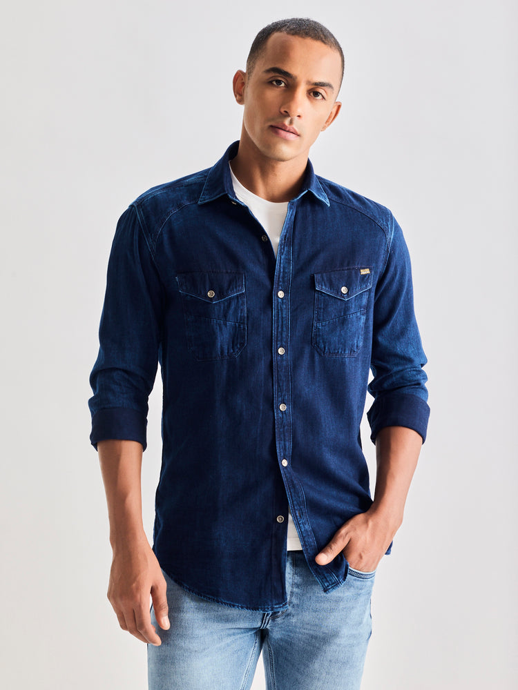 Navy Solid Denim Shirt