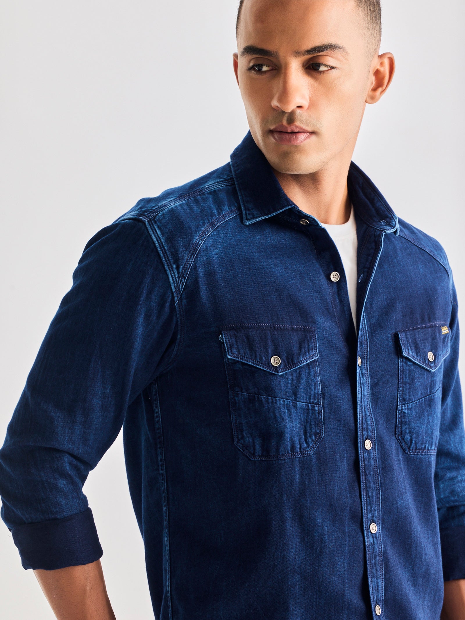 Navy Solid Denim Shirt