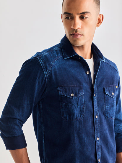 Navy Solid Denim Shirt