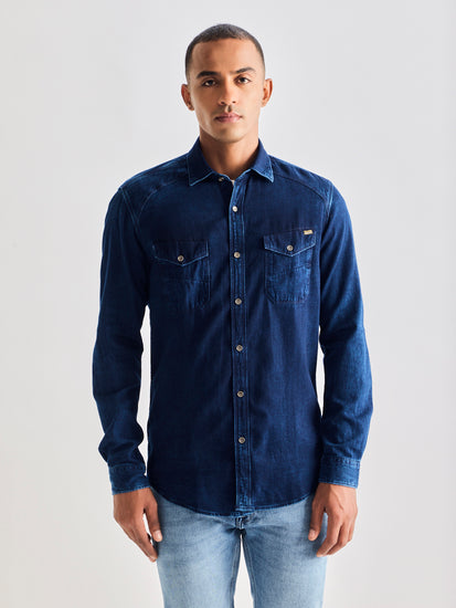 Navy Solid Denim Shirt