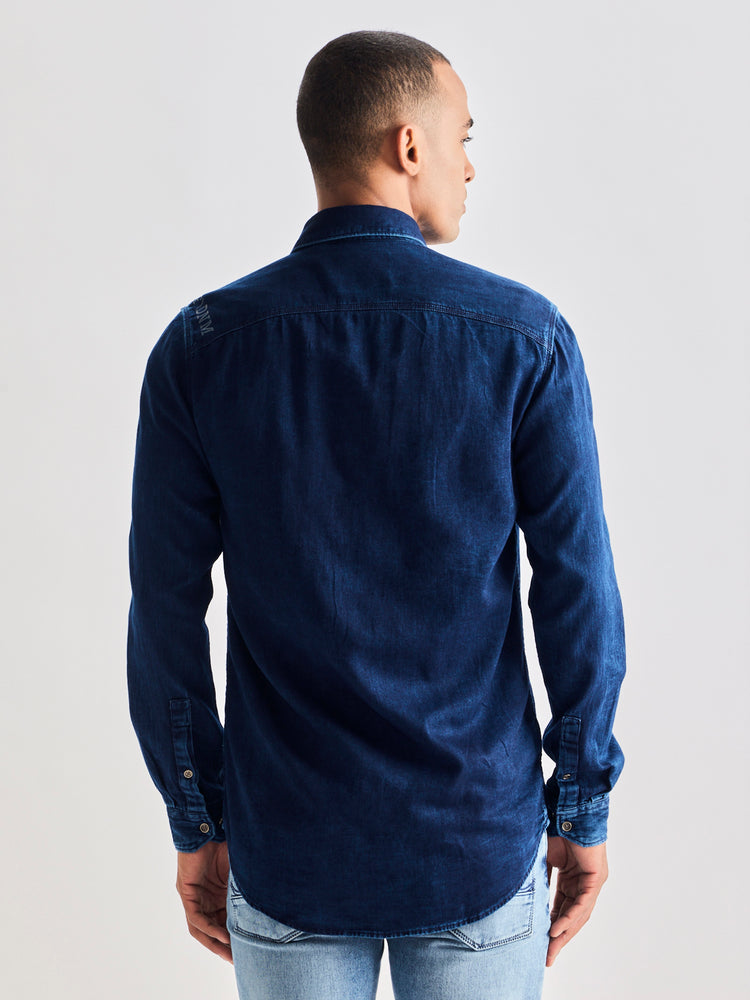 Navy Solid Denim Shirt