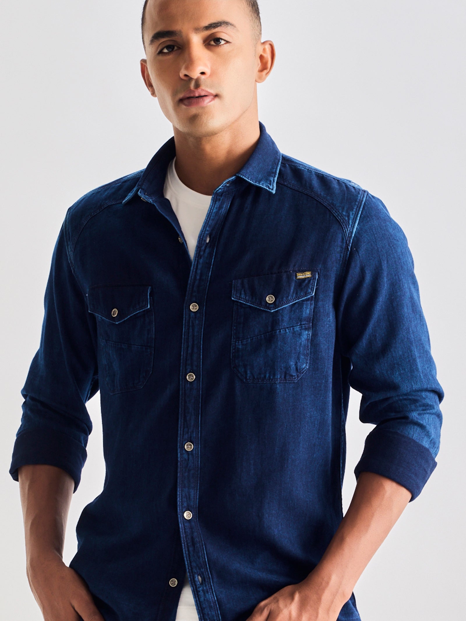 Navy Solid Denim Shirt