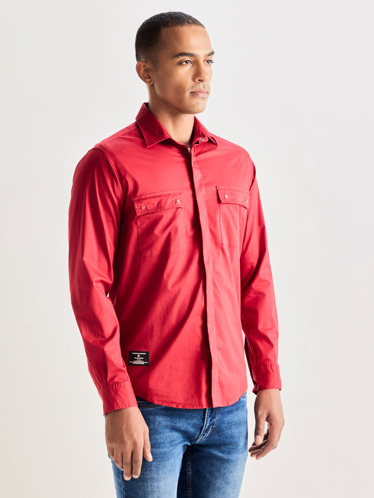 Red Stretch Cargo Shirt
