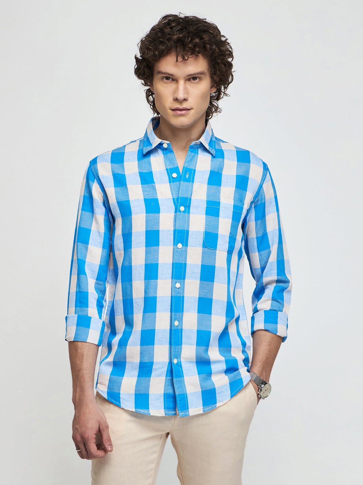Checked Linen Cotton Shirt