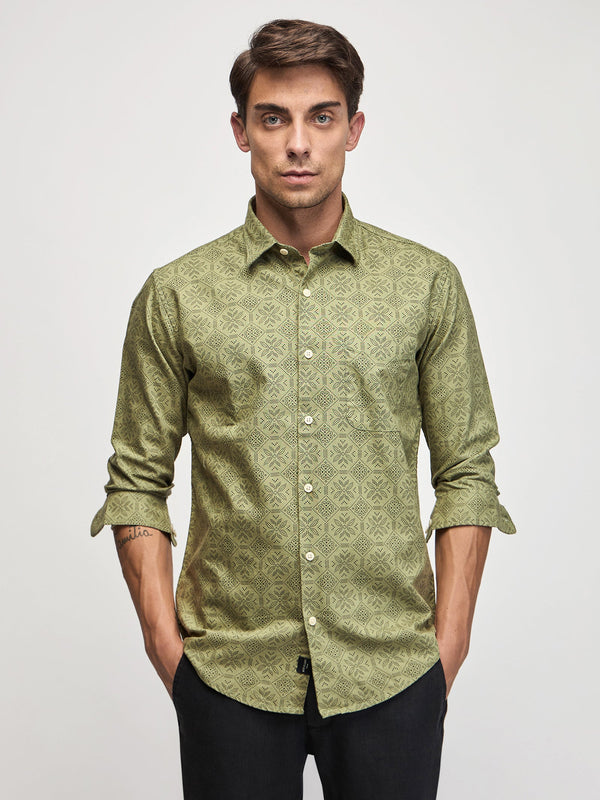 Ethnic Print Oxford Shirt