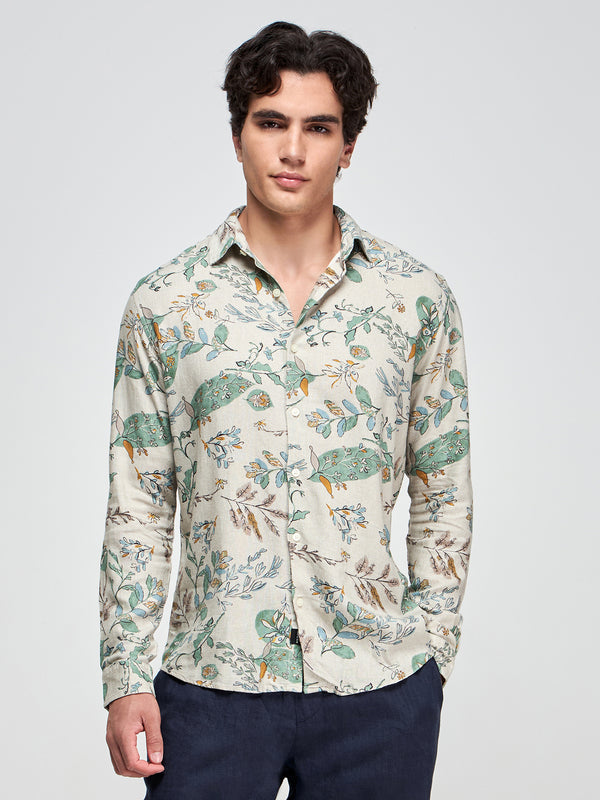 Floral Print Linen Blend Shirt