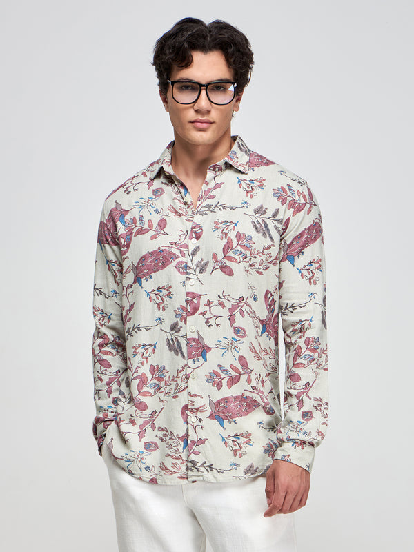 Floral Print Linen Blend Shirt
