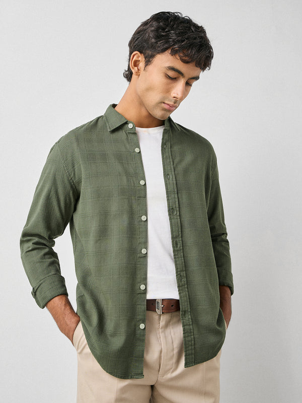 Regular Fit Self Checked Shirt