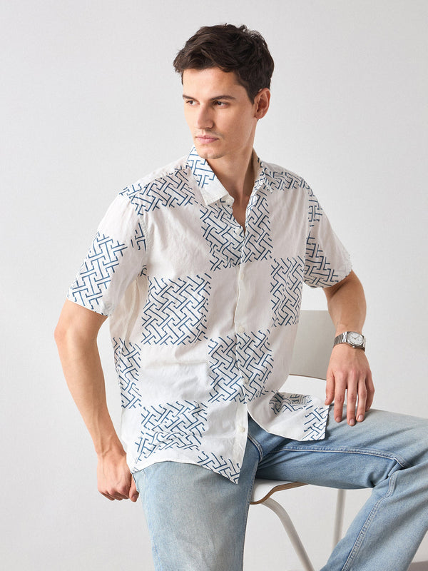 Relaxed Fit Geometric Print Shirt
