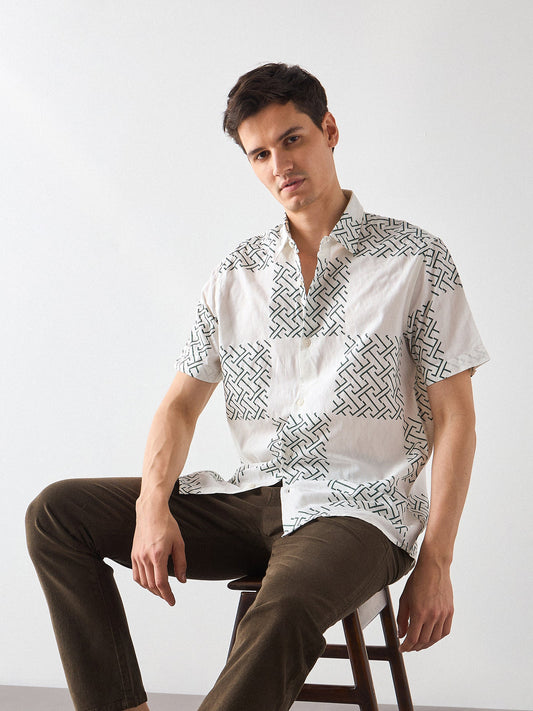 Relaxed Fit Geometric Print Shirt