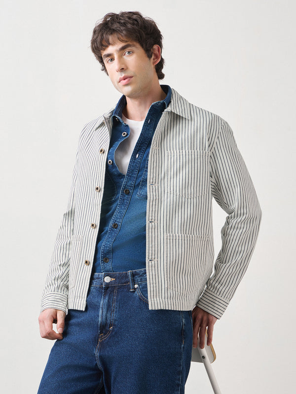 Striped Denim Chore Jacket