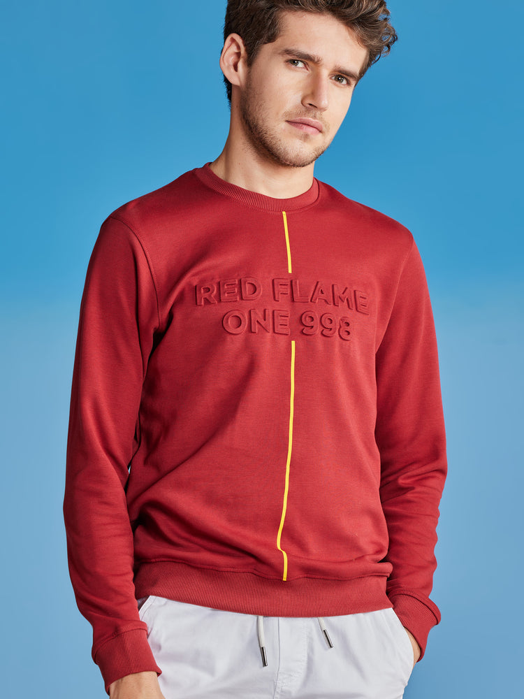 Red Interlock Embossed Crew Neck Sweatshirt