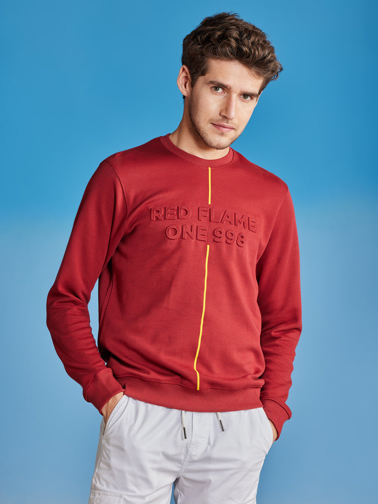 Red Interlock Embossed Crew Neck Sweatshirt